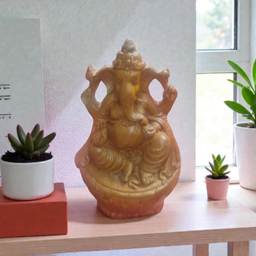 Handcrafted Lord Dhol Ganesha Terracotta Idol I Lord Ganesha Statue for Pooja Room I Religious Diwali Gifts I Festival Decor I Office desk Ganesha Statue I Indian handicraft Idols I Vastu Idol