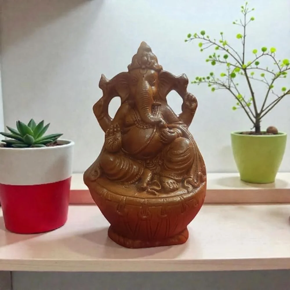 Handcrafted Lord Dhol Ganesha Terracotta Idol I Lord Ganesha Statue for Pooja Room I Religious Diwali Gifts I Festival Decor I Office desk Ganesha Statue I Indian handicraft Idols I Vastu Idol