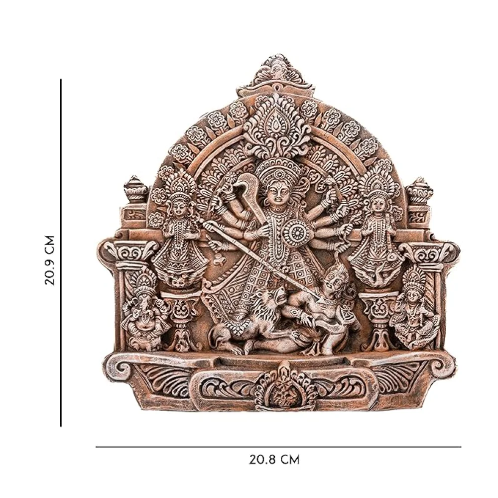 Handcrafted Terracotta Goddess Durga Idol with Family 11.2" for Pooja and Home Decor, Navaratri Decor, Office Decor, Corporate Gifts, Festive Gifts.