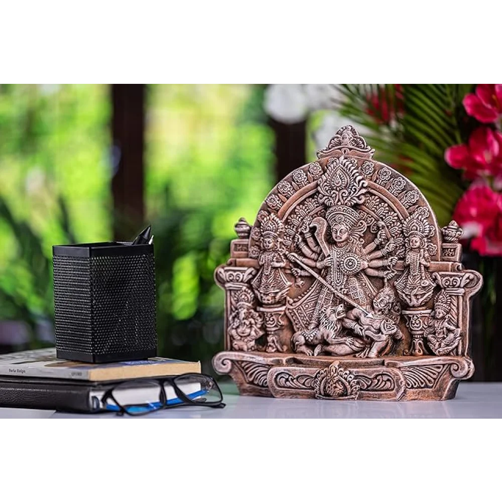 Handcrafted Terracotta Goddess Durga Idol with Family 11.2" for Pooja and Home Decor, Navaratri Decor, Office Decor, Corporate Gifts, Festive Gifts.