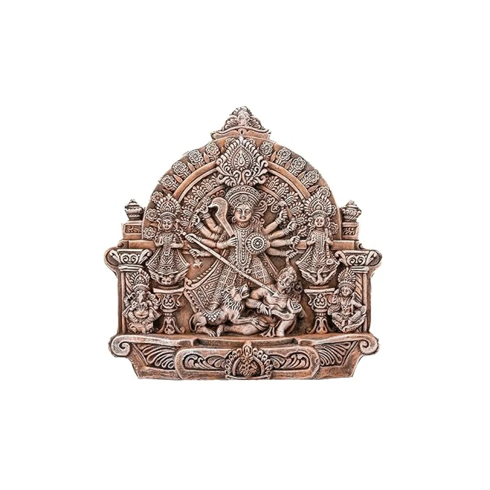 Handcrafted Terracotta Goddess Durga Idol with Family 11.2" for Pooja and Home Decor, Navaratri Decor, Office Decor, Corporate Gifts, Festive Gifts.