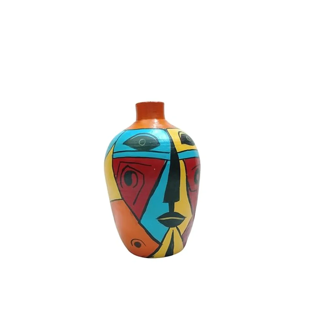 African Tribe Face Painted 7 Inch Hand-Painted Terracotta Flower Vases, Terracotta Decorative for Home Earthen Flower Vase Pots for Home, Housewarming Gifting, Festive Decor