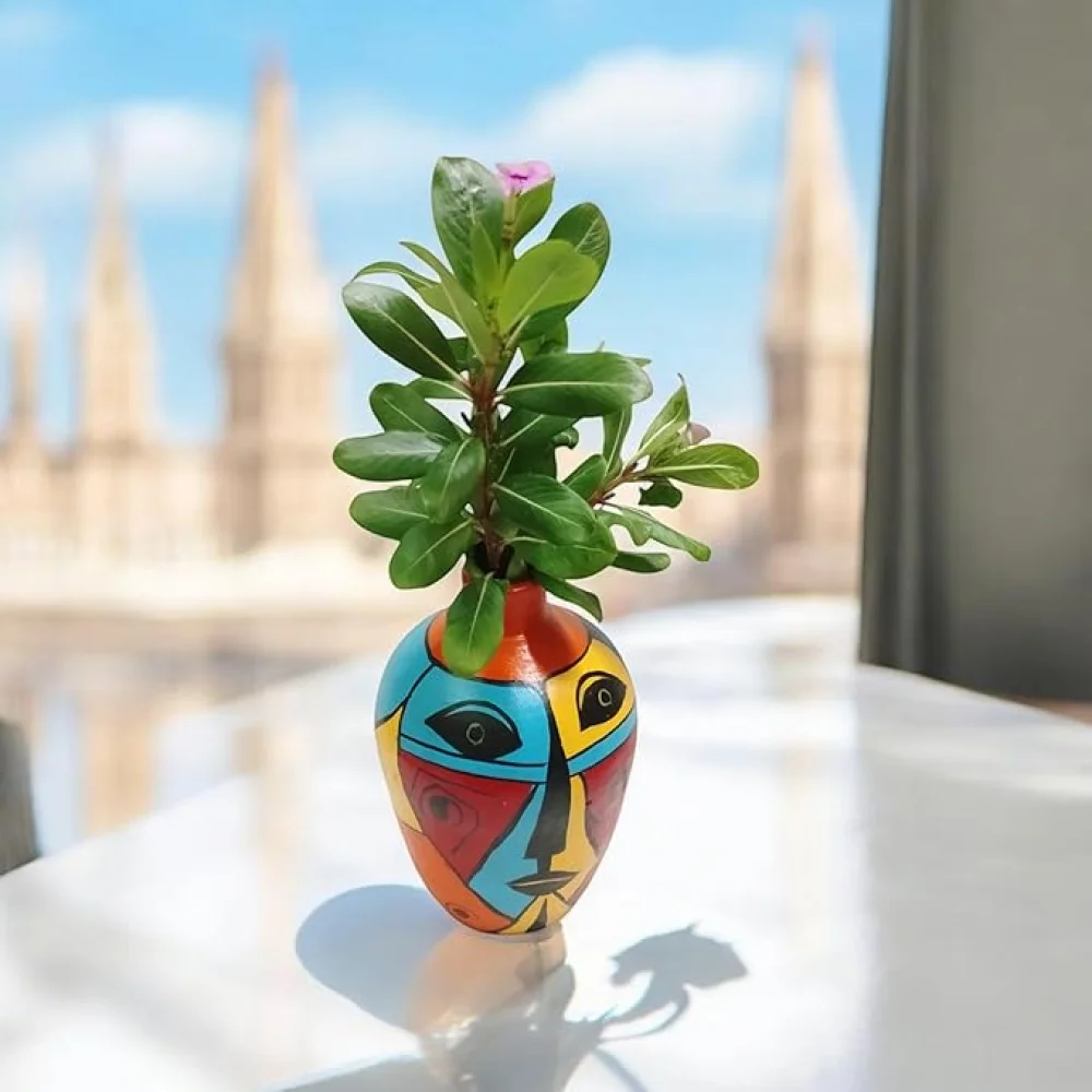 African Tribe Face Painted 7 Inch Hand-Painted Terracotta Flower Vases, Terracotta Decorative for Home Earthen Flower Vase Pots for Home, Housewarming Gifting, Festive Decor