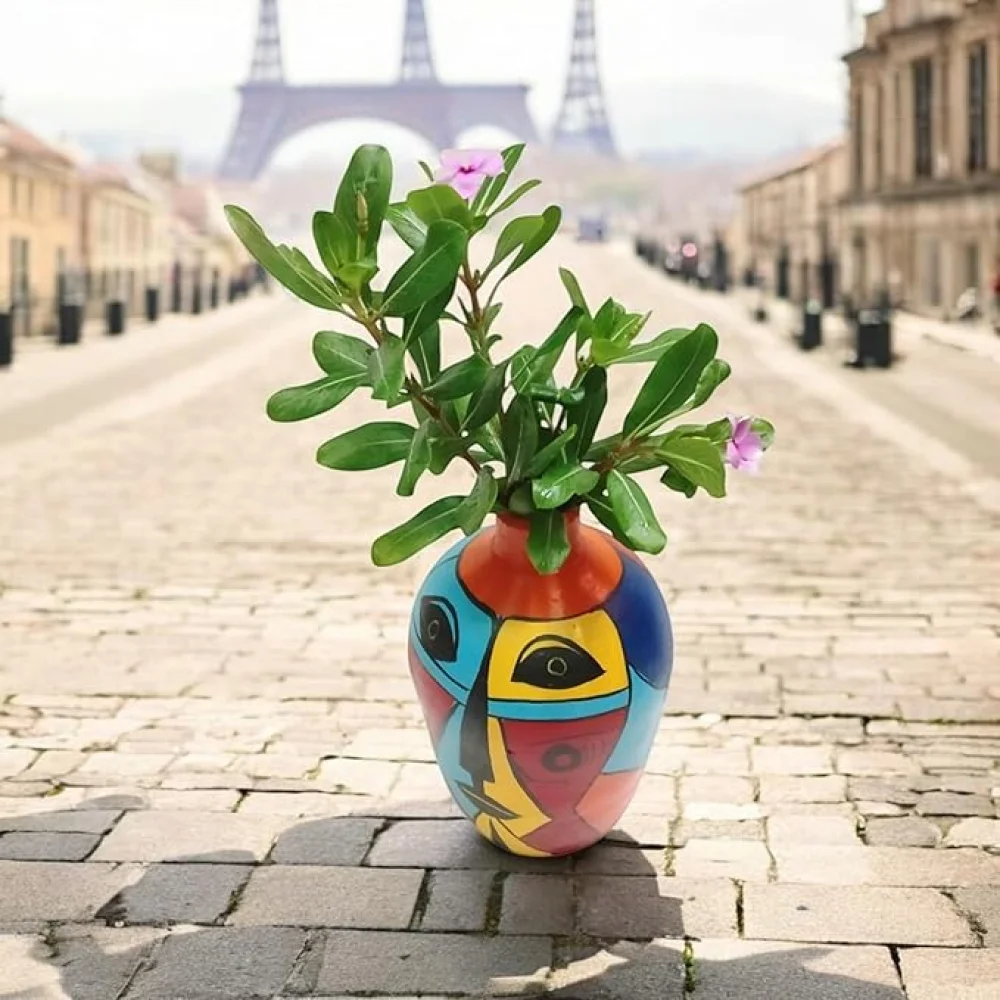 African Tribe Face Painted 7 Inch Hand-Painted Terracotta Flower Vases, Terracotta Decorative for Home Earthen Flower Vase Pots for Home, Housewarming Gifting, Festive Decor
