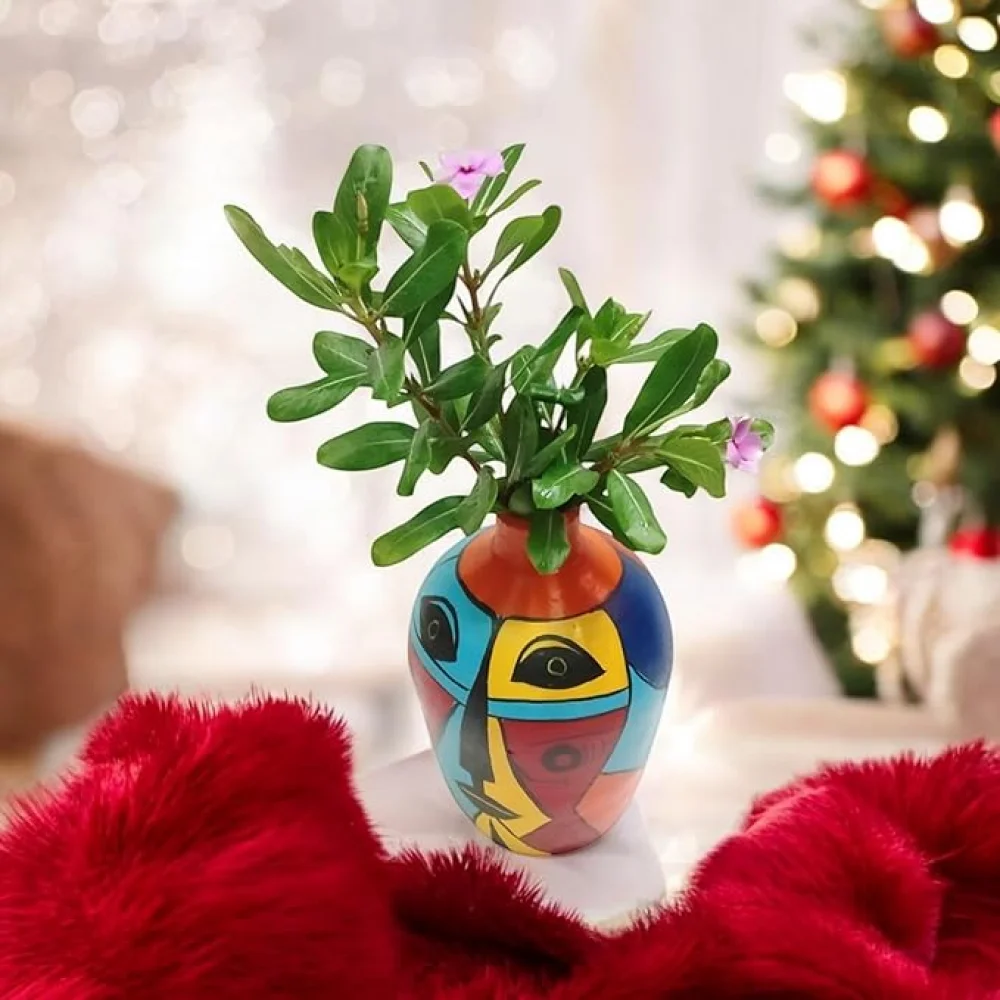 African Tribe Face Painted 7 Inch Hand-Painted Terracotta Flower Vases, Terracotta Decorative for Home Earthen Flower Vase Pots for Home, Housewarming Gifting, Festive Decor