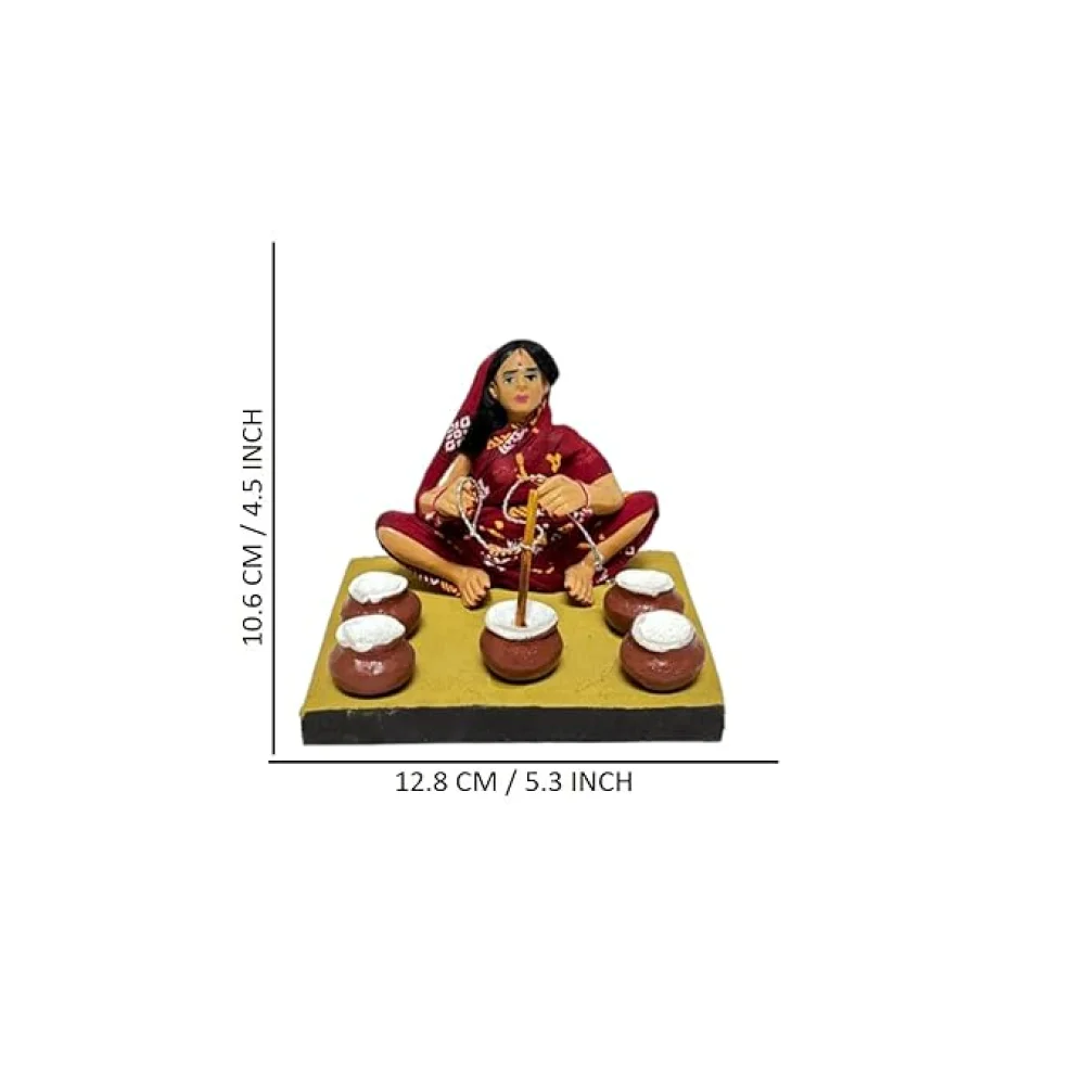 Handmade Clay Doll Human Working Figure for Gift & Décor,Curd Maker (Dahi Maker) Human Figure Miniature Idol, Housewarming Gifting, Table Décor