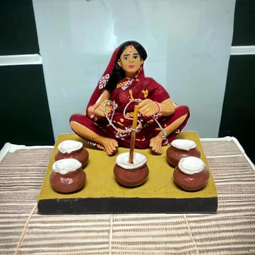 Handmade Clay Doll Human Working Figure for Gift & Décor,Curd Maker (Dahi Maker) Human Figure Miniature Idol, Housewarming Gifting, Table Décor