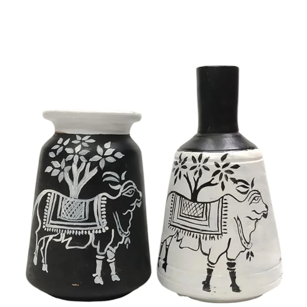 Warli Madhubani Handpainted Terracotta Pots Pack of 2 for Home Dcor, Housewarming Gifting, Pots for Living Room, Corporate Gifting, Valentineday Gifting, Motherday Gifting