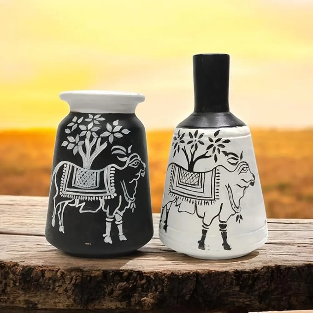 Warli Madhubani Handpainted Terracotta Pots Pack of 2 for Home Dcor, Housewarming Gifting, Pots for Living Room, Corporate Gifting, Valentineday Gifting, Motherday Gifting