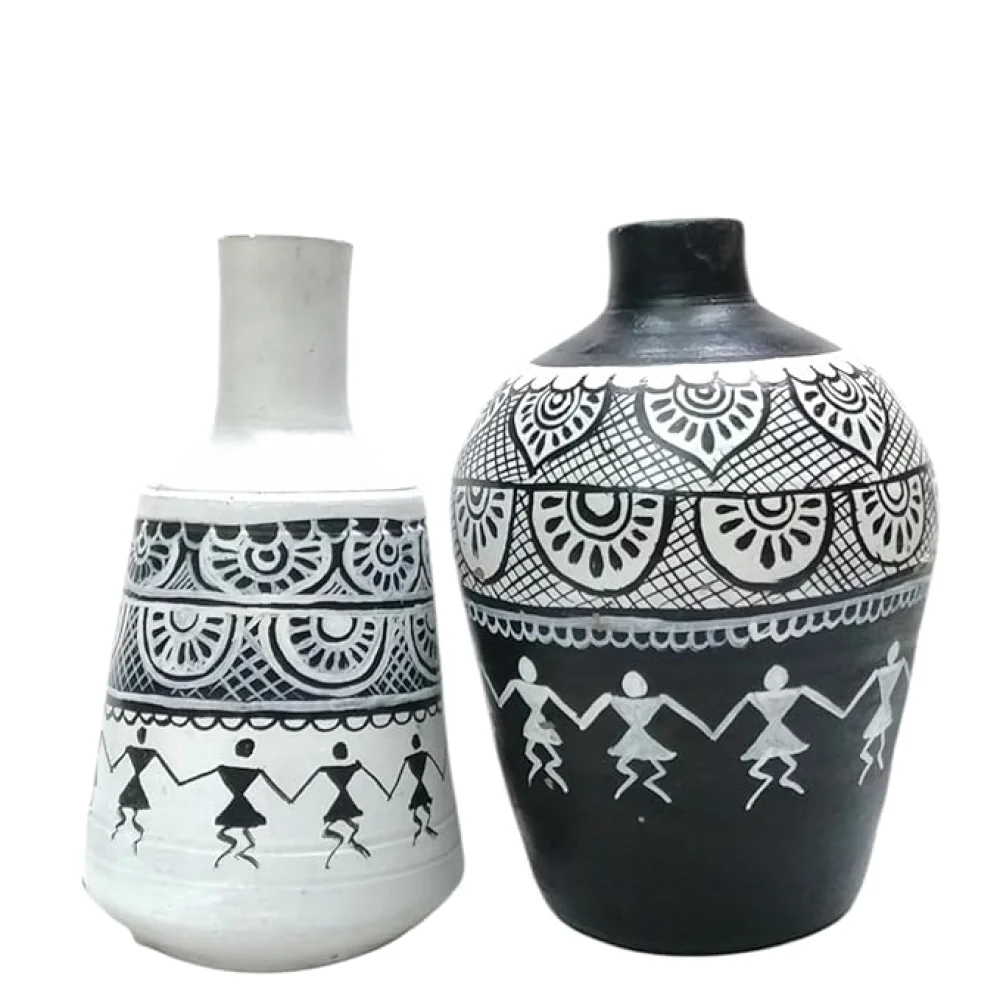 Madhubani Handpainted Terracotta Pots Pack of 2 for Home Dcor, Housewarming Gifting, Pots for Living Room, Corporate Gifting.