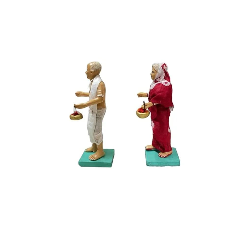 Handmade Clay Doll Human Working Figure for Gift & Décor, Brahmana and Brahmana Wife Pair Human Figure Miniature Idol, Housewarming Gifting, Table Déco