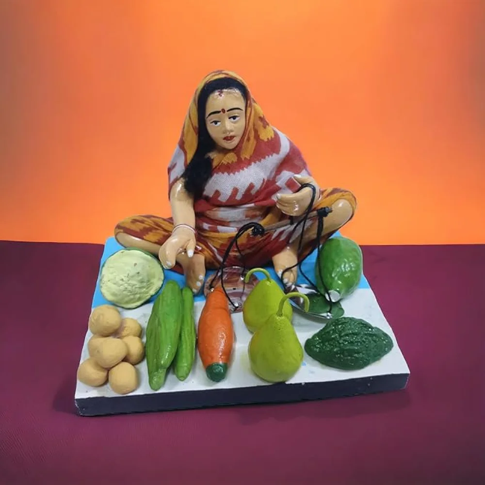 Handmade Clay Doll Human Working Figure for Gift & Décor,Women Vegetable Seller Human Figure Miniature Idol, Housewarming Gifting, Table Décor