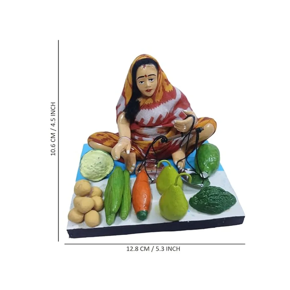Handmade Clay Doll Human Working Figure for Gift & Décor,Women Vegetable Seller Human Figure Miniature Idol, Housewarming Gifting, Table Décor