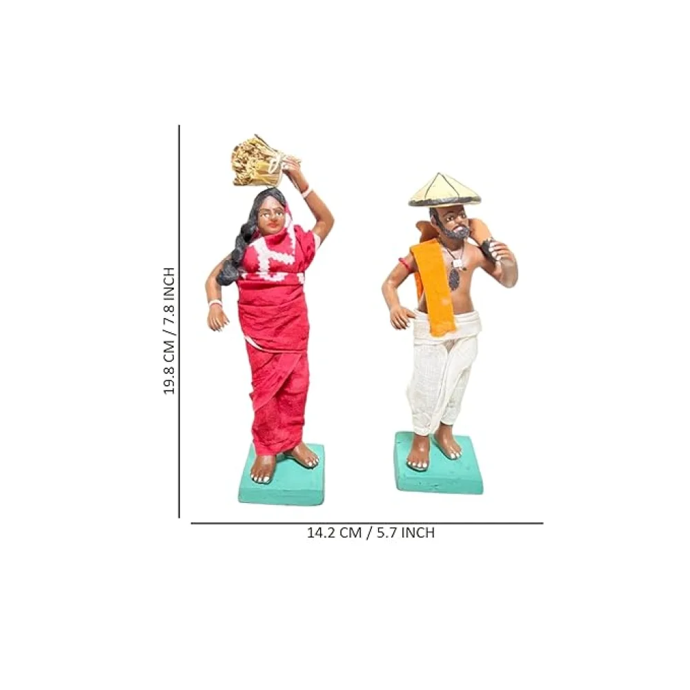 Handmade Clay Doll Human Working Figure for Gift & Décor, Farmer & Farmer Wife Pair Human Figure Miniature Idol, Housewarming Gifting, Table Decor