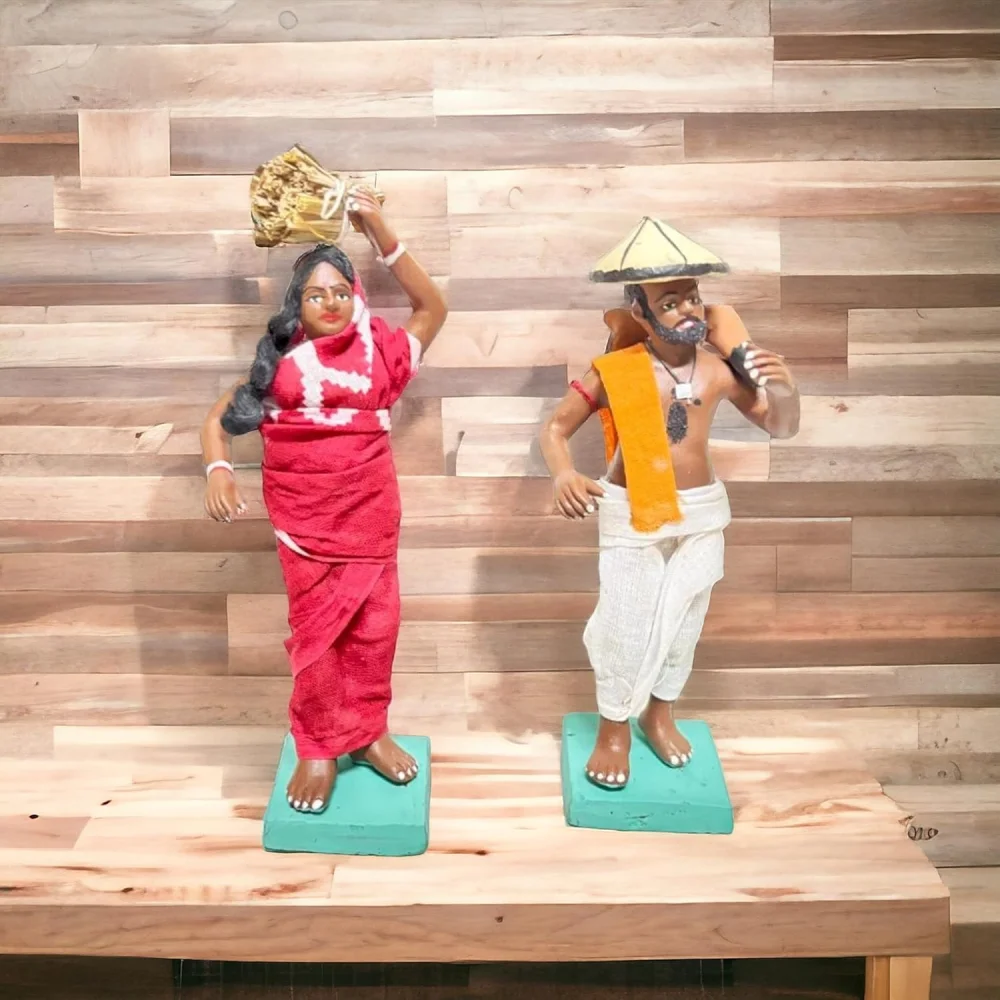 Handmade Clay Doll Human Working Figure for Gift & Décor, Farmer & Farmer Wife Pair Human Figure Miniature Idol, Housewarming Gifting, Table Decor