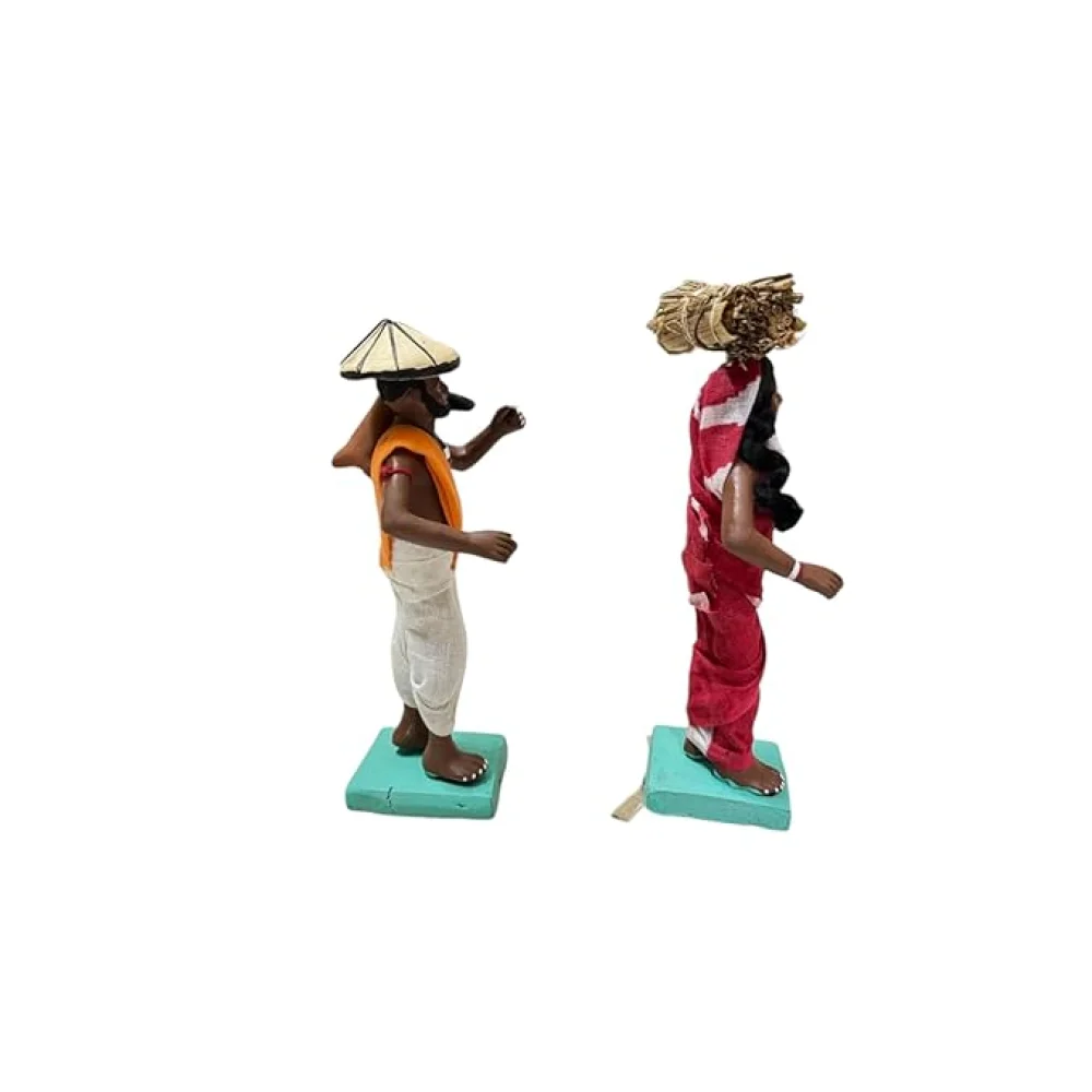Handmade Clay Doll Human Working Figure for Gift & Décor, Farmer & Farmer Wife Pair Human Figure Miniature Idol, Housewarming Gifting, Table Decor