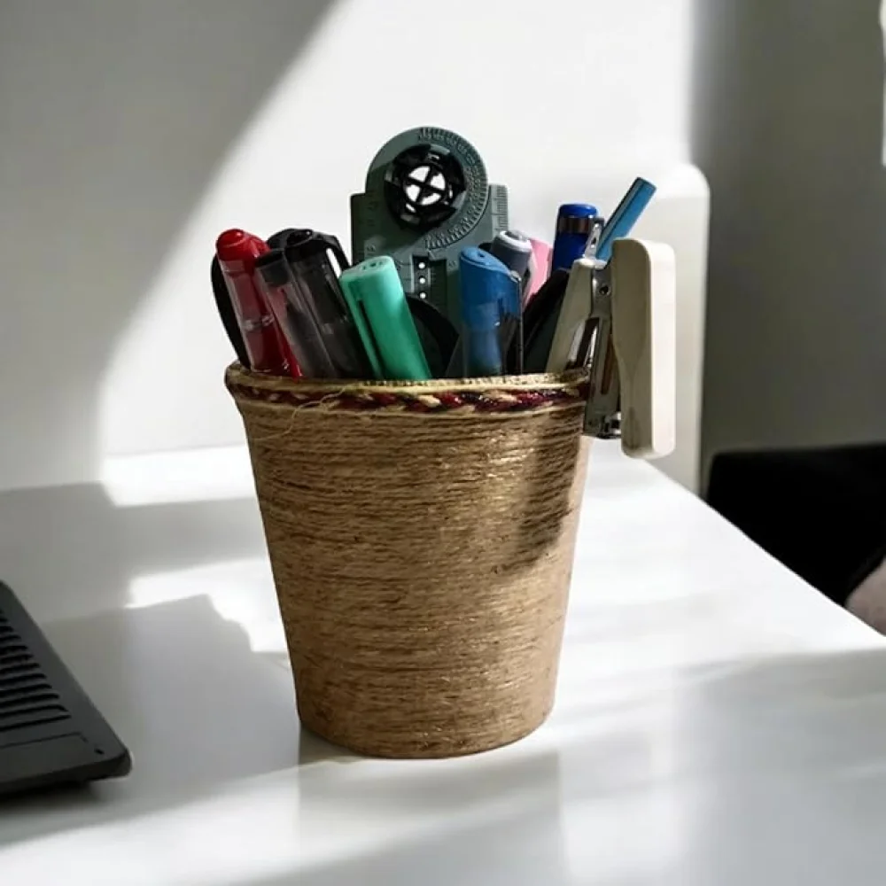 Handcrafted Jute Pen Stand/Desk Organizer/Multipurpose Jute Stand for Kid's Pencil, Makeup Brush, Cutlery, ToothBrush, Napkins Durable Storage Gift for Office/School/Kitchen