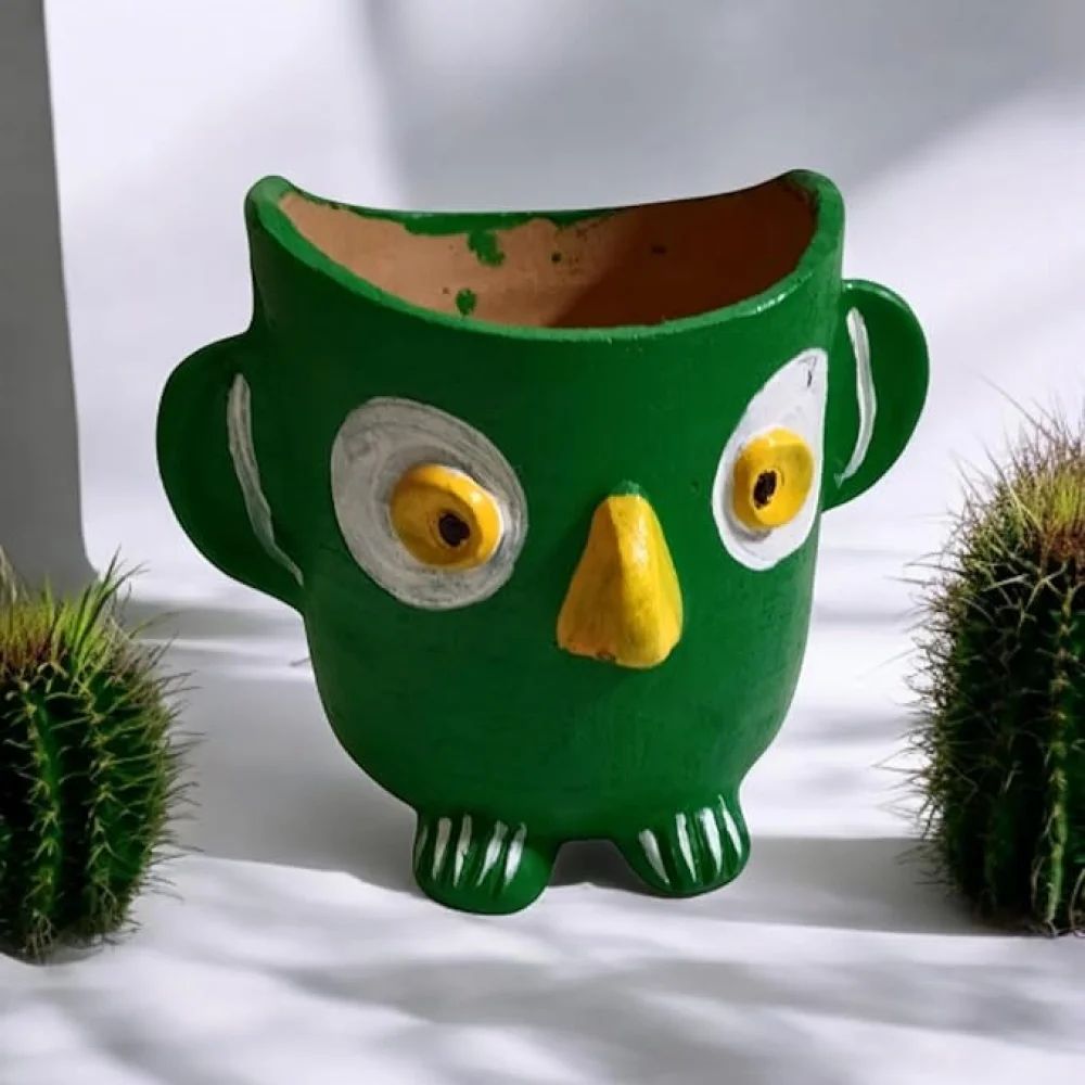 Handpainted Green Terracotta Pen Stand – Multipurpose Desk Organizer for Kids, Makeup Brushes, Cutlery & Toothbrush Holder (Office/School/Kitchen Use)