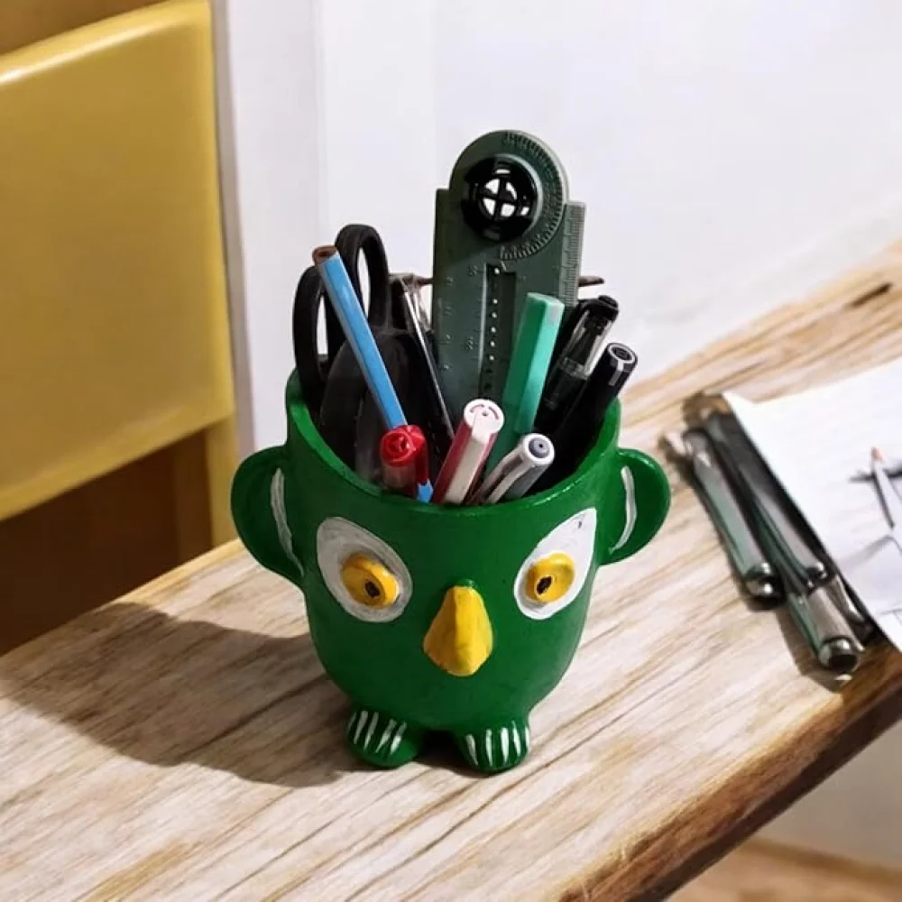 Handpainted Green Terracotta Pen Stand – Multipurpose Desk Organizer for Kids, Makeup Brushes, Cutlery & Toothbrush Holder (Office/School/Kitchen Use)