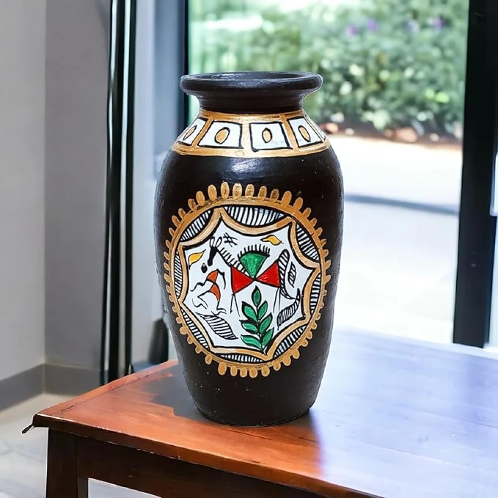 Earthenware Decorative Terracotta Flower Vases Set of 2 for Living Room,Terracotta Pots for Home Dcor,Housewarming Gifting,Corporate Gifting (Black White, 16.5 x 11.43 cm)