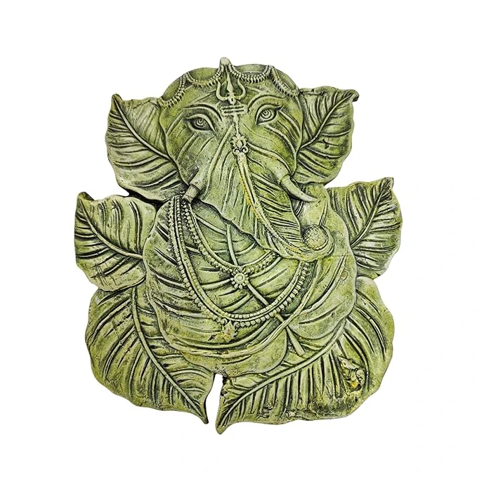 Terracotta Clay Wall Hanging Lord Ganesha Idol Eco-Friendly Handmade for Home Decoration/Diwali Festival/Religious Gift Ganesh Murti/Ganpati Idol Leaf Design Wall Decoration