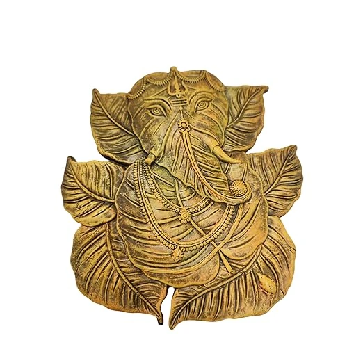 Terracotta Clay Wall Hanging Lord Ganesha Idol Eco-Friendly Handmade for Home Decoration/Diwali Festival/Religious Gift Ganesh Murti/Ganpati Idol Leaf Design Wall Decoration