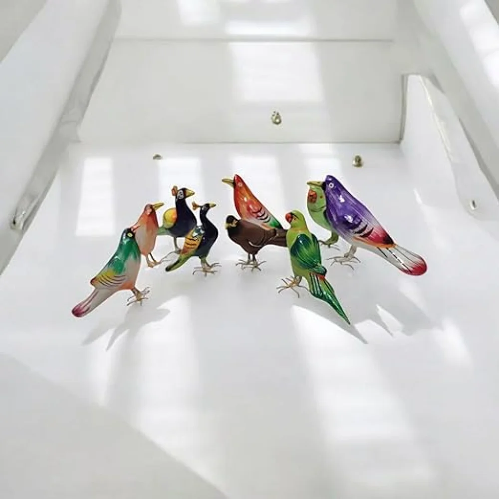 Terracotta Bird Figurines Set, 9 Pieces, Handmade Miniature Birds Collection, Decorative Showpiece for Home, Festival, Table Top.