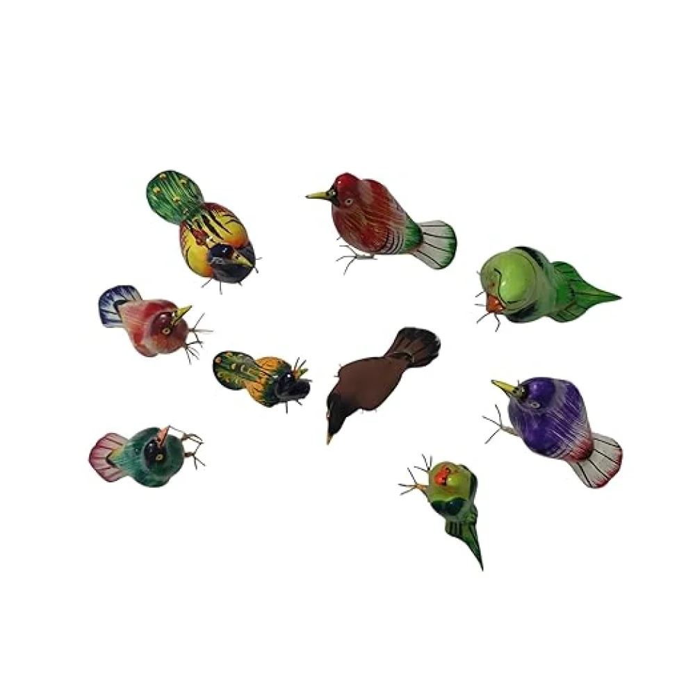 Terracotta Bird Figurines Set, 9 Pieces, Handmade Miniature Birds Collection, Decorative Showpiece for Home, Festival, Table Top.