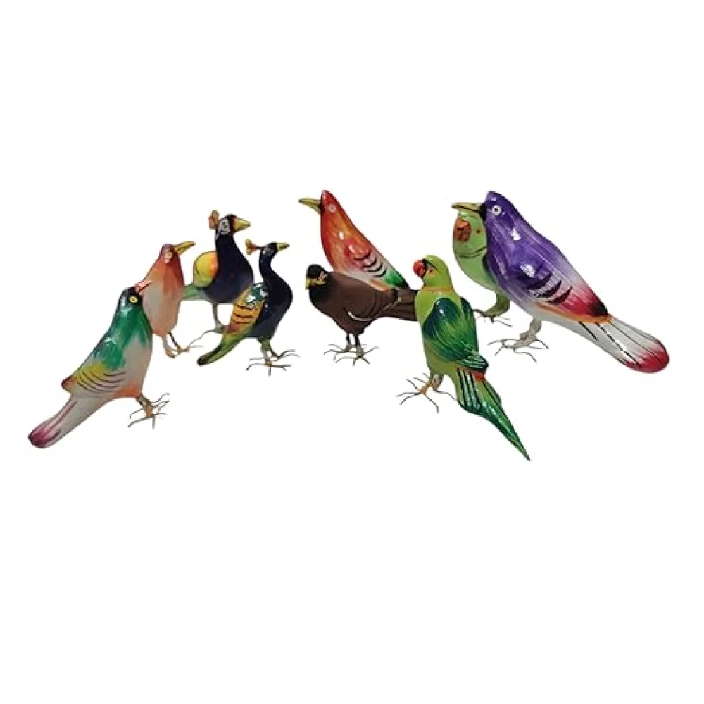 Terracotta Bird Figurines Set, 9 Pieces, Handmade Miniature Birds Collection, Decorative Showpiece for Home, Festival, Table Top.