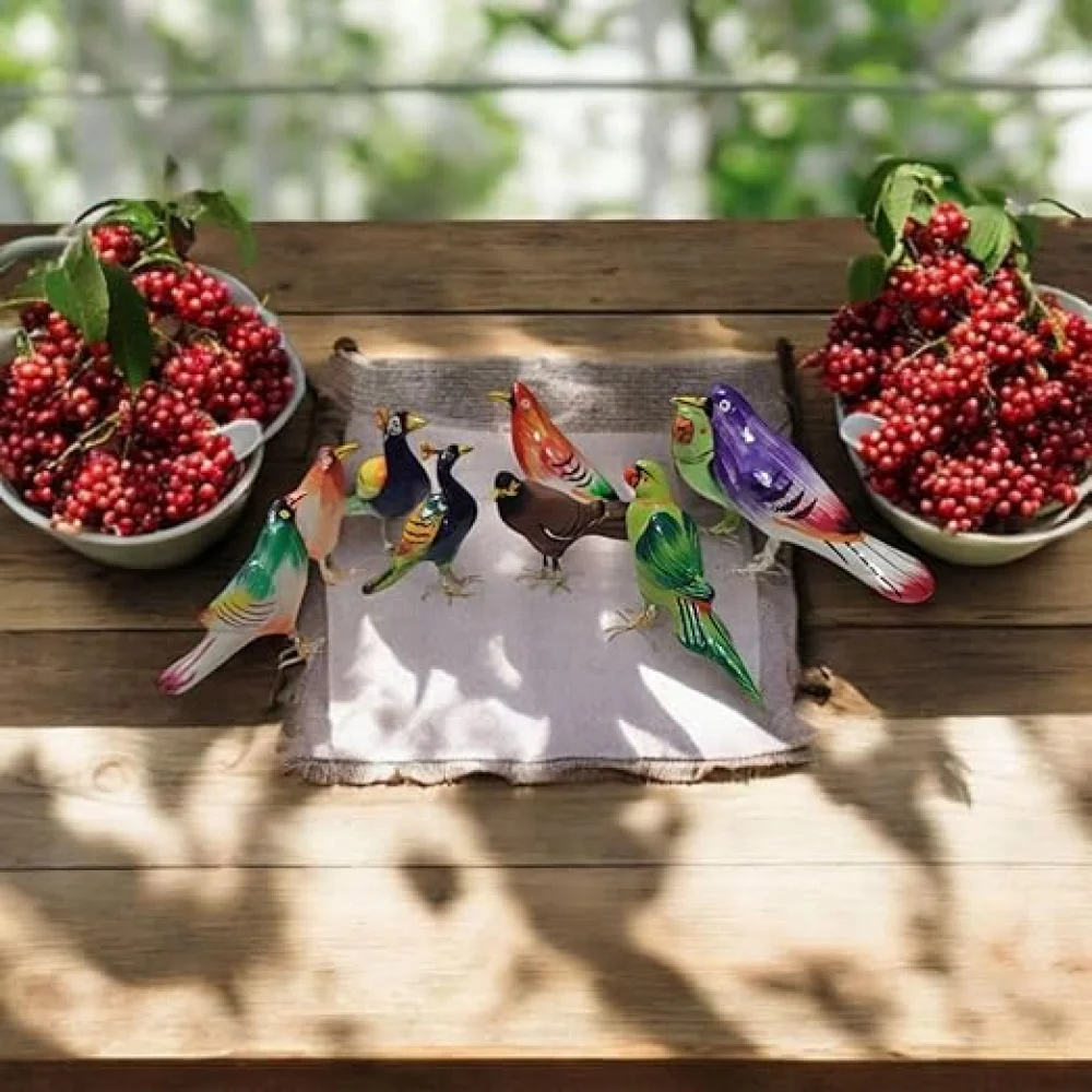 Terracotta Bird Figurines Set, 9 Pieces, Handmade Miniature Birds Collection, Decorative Showpiece for Home, Festival, Table Top.