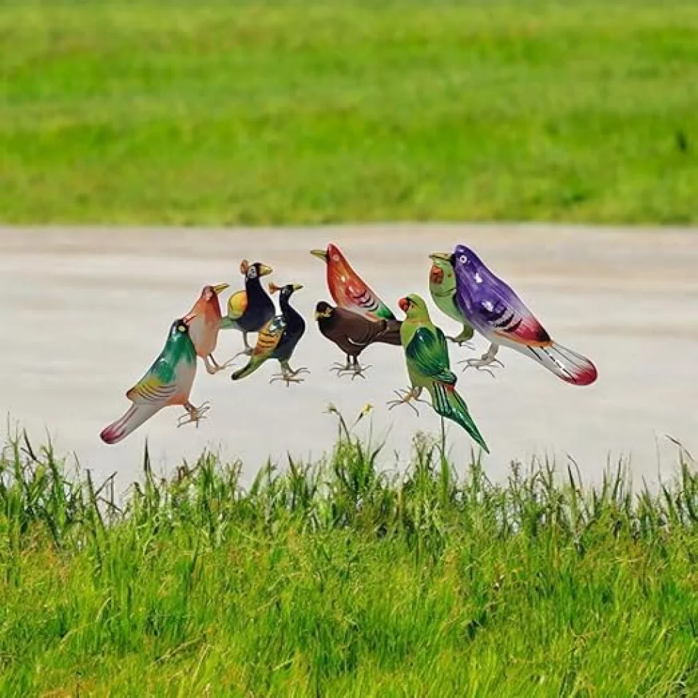 Terracotta Bird Figurines Set, 9 Pieces, Handmade Miniature Birds Collection, Decorative Showpiece for Home, Festival, Table Top.
