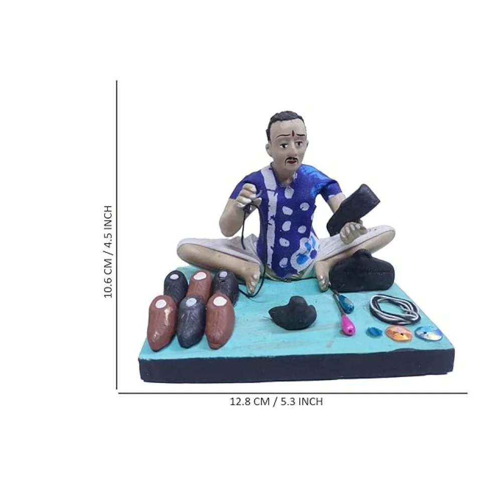 Handmade Clay Doll Human Working Figure for Gift & Décor,Cobbler (Mochee) Human Figure Miniature Idol, Housewarming Gifting, Table Décor