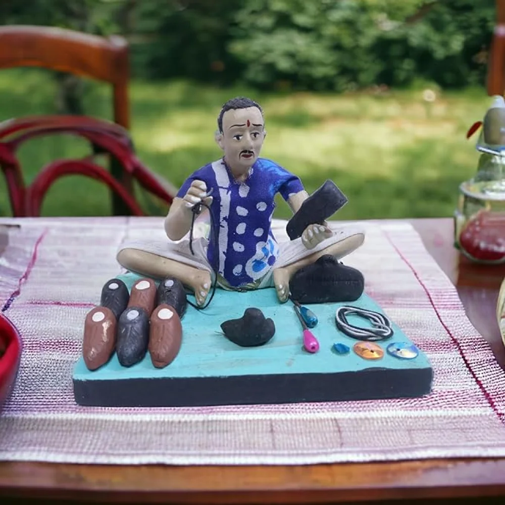 Handmade Clay Doll Human Working Figure for Gift & Décor,Cobbler (Mochee) Human Figure Miniature Idol, Housewarming Gifting, Table Décor