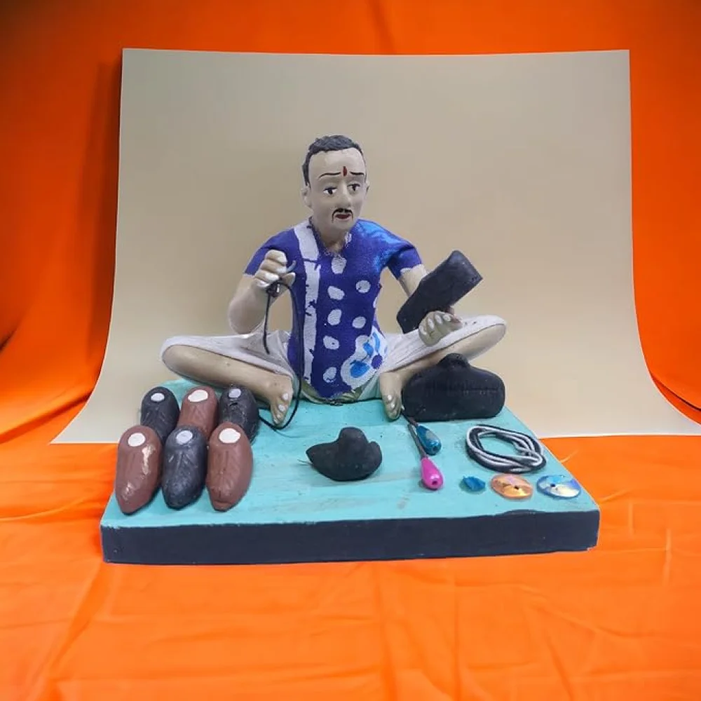 Handmade Clay Doll Human Working Figure for Gift & Décor,Cobbler (Mochee) Human Figure Miniature Idol, Housewarming Gifting, Table Décor