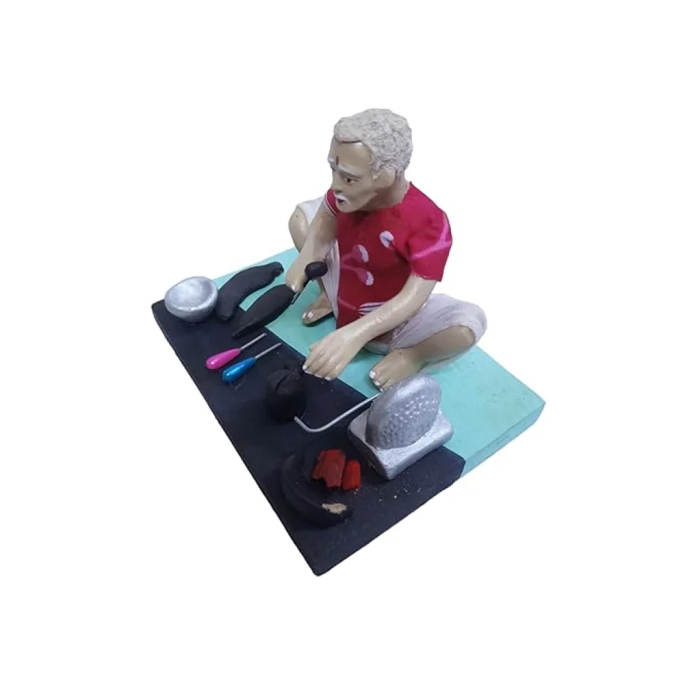 Handmade Clay Doll Human Working Figure for Gift & Décor,Iron Worker (Lohar) Human Figure Miniature Idol, Housewarming Gifting, Table Décor