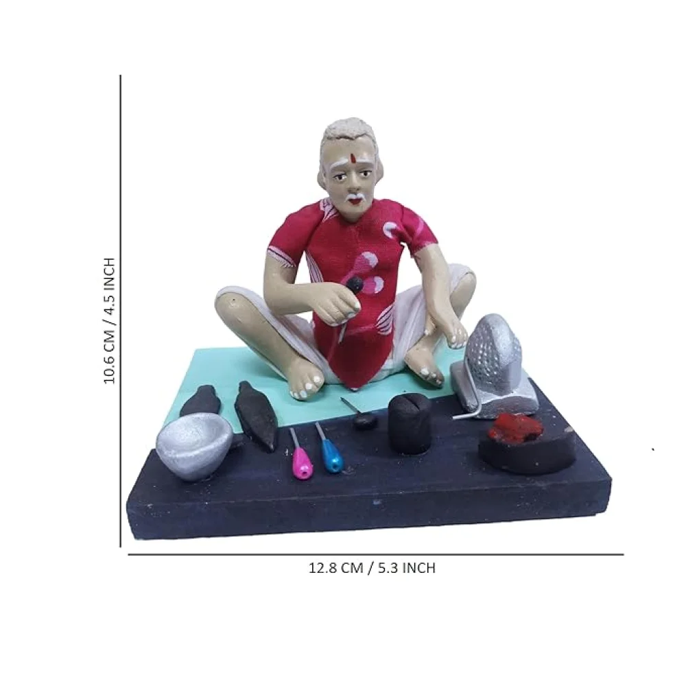 Handmade Clay Doll Human Working Figure for Gift & Décor,Iron Worker (Lohar) Human Figure Miniature Idol, Housewarming Gifting, Table Décor