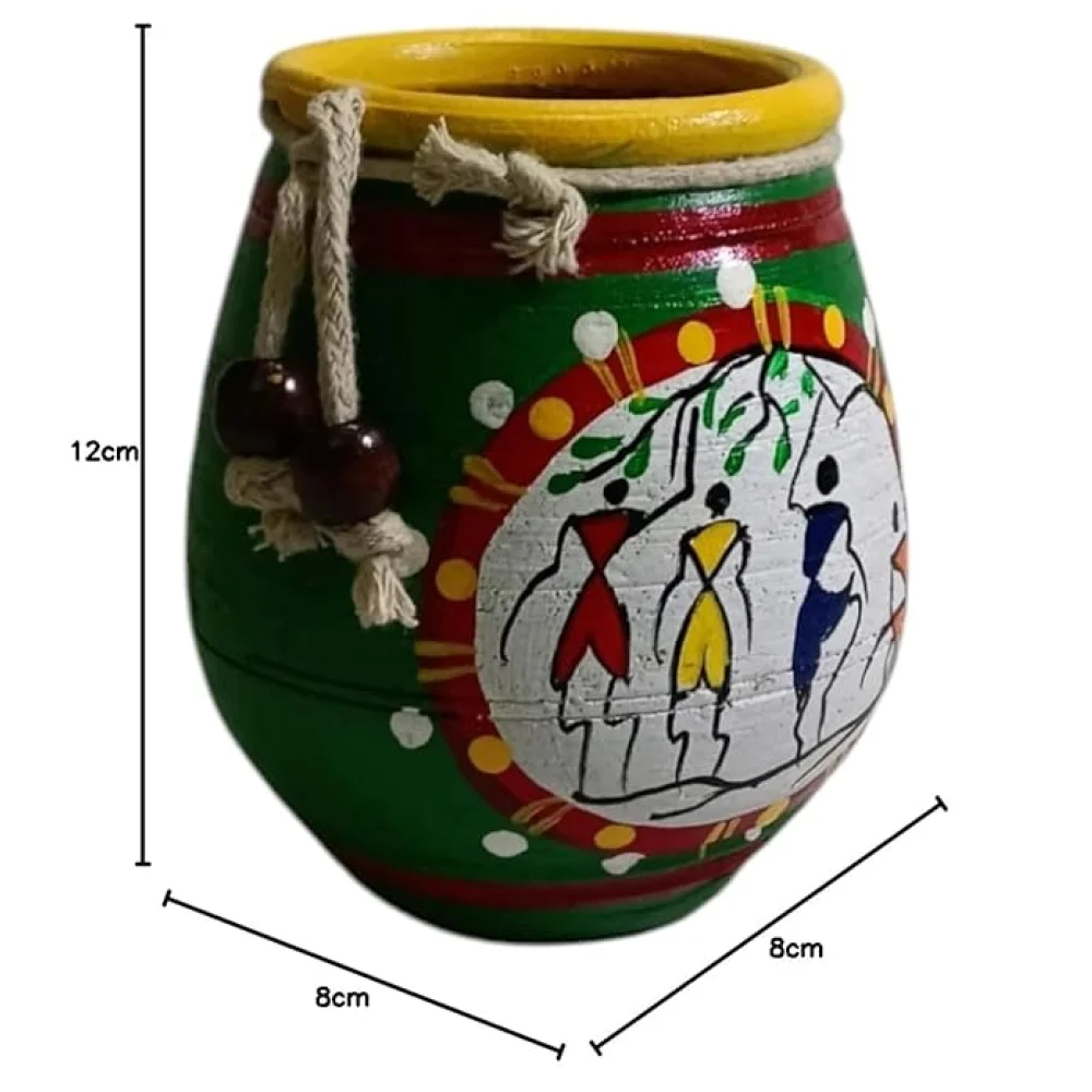 Handpainted Terracotta Pen Stand/Desk Organizer/Multipurpose Terracotta Stand for Kid's Pencil, Makeup Brush, Cutlery, ToothBrush Gift for Office/School/Kitchen Green.