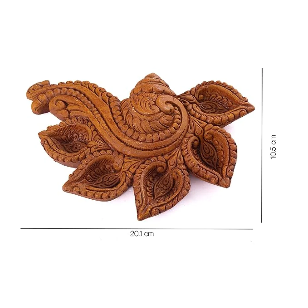 Terracotta SHUBH LABH Shankh Panch Diya for Pooja Decor, Navaratri, Diwali, Mitti, Oil, Gifting, Home Decor