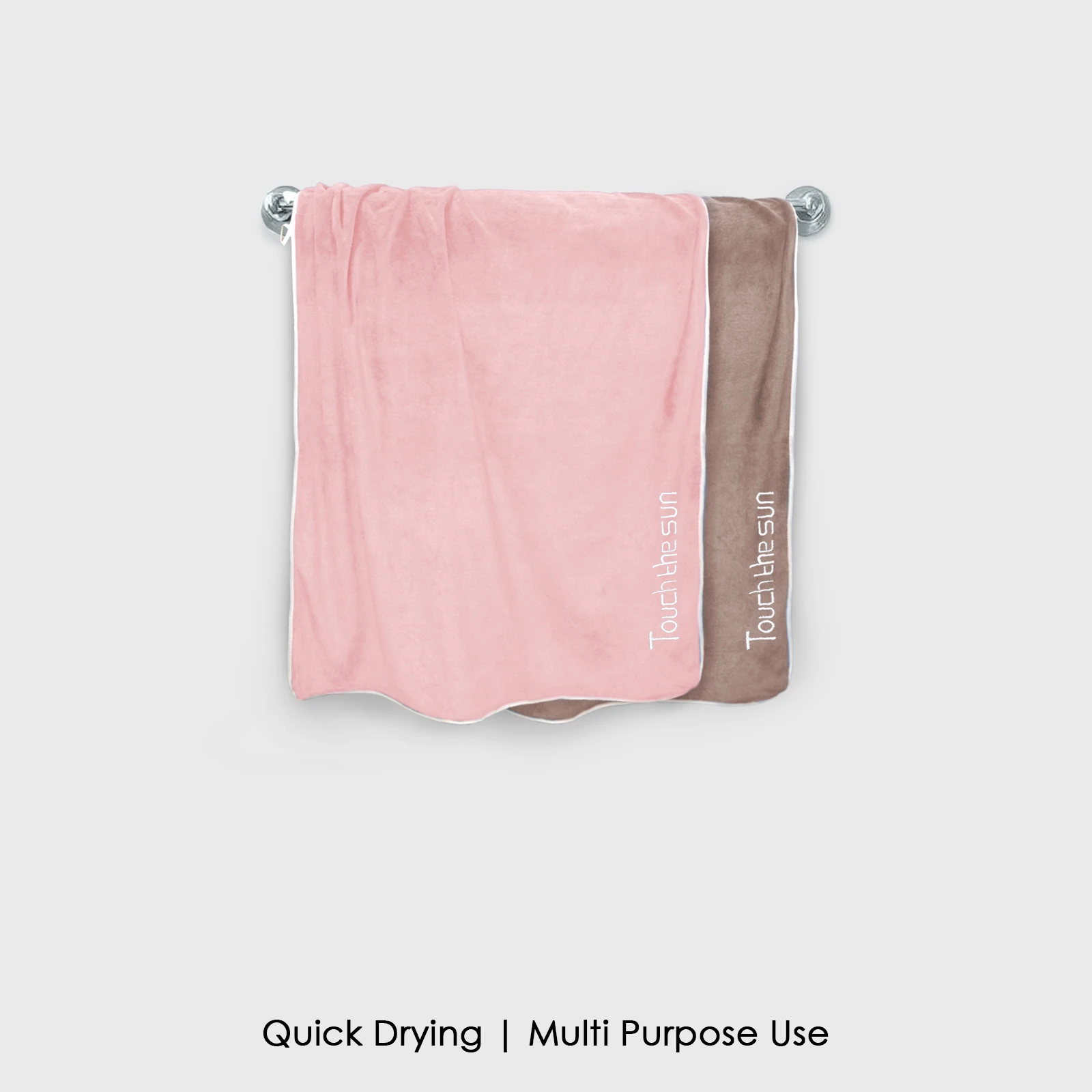 HOUSSE Microfiber Embroidery Hand Towel – 35 * 75cm, 350 GSM, Soft & Absorbent, Quick-Drying Sweat Towel – Ideal for Gym, Beach, Fitness, Outdoor & Home Use (Touch The Sun Peach- Brown)