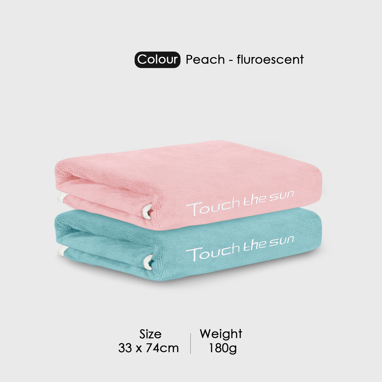 HOUSSE Microfiber Embroidery Hand Towel – 35 * 75cm, 350 GSM, Soft & Absorbent, Quick-Drying Sweat Towel – Ideal for Gym, Beach, Fitness, Outdoor & Home Use (Touch The Sun Peach - fluroescent)