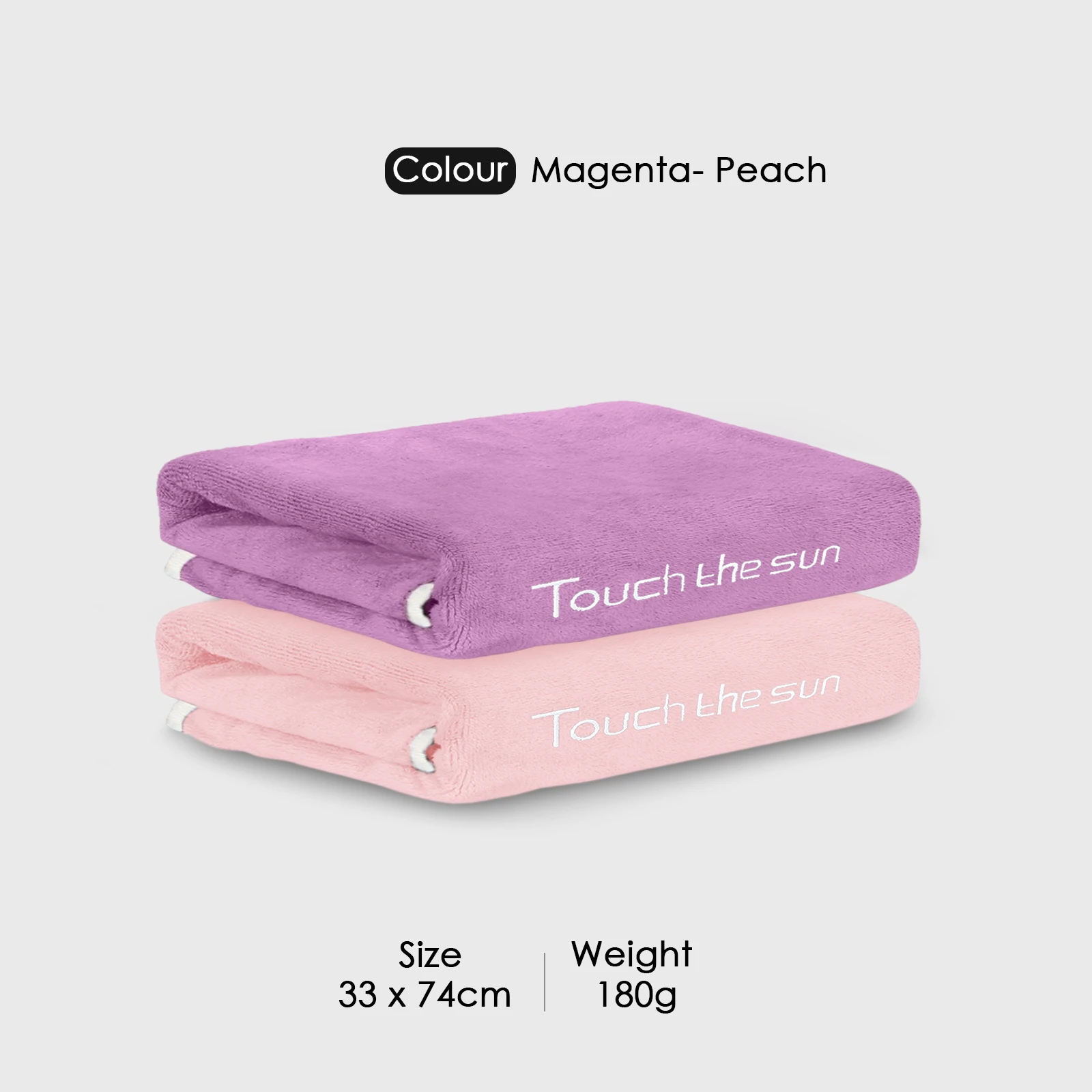 HOUSSE Microfiber Embroidery Hand Towel – 35 * 75cm, 350 GSM, Soft & Absorbent, Quick-Drying Sweat Towel – Ideal for Gym, Beach, Fitness, Outdoor & Home Use (Touch The Sun Magenta- Peach)