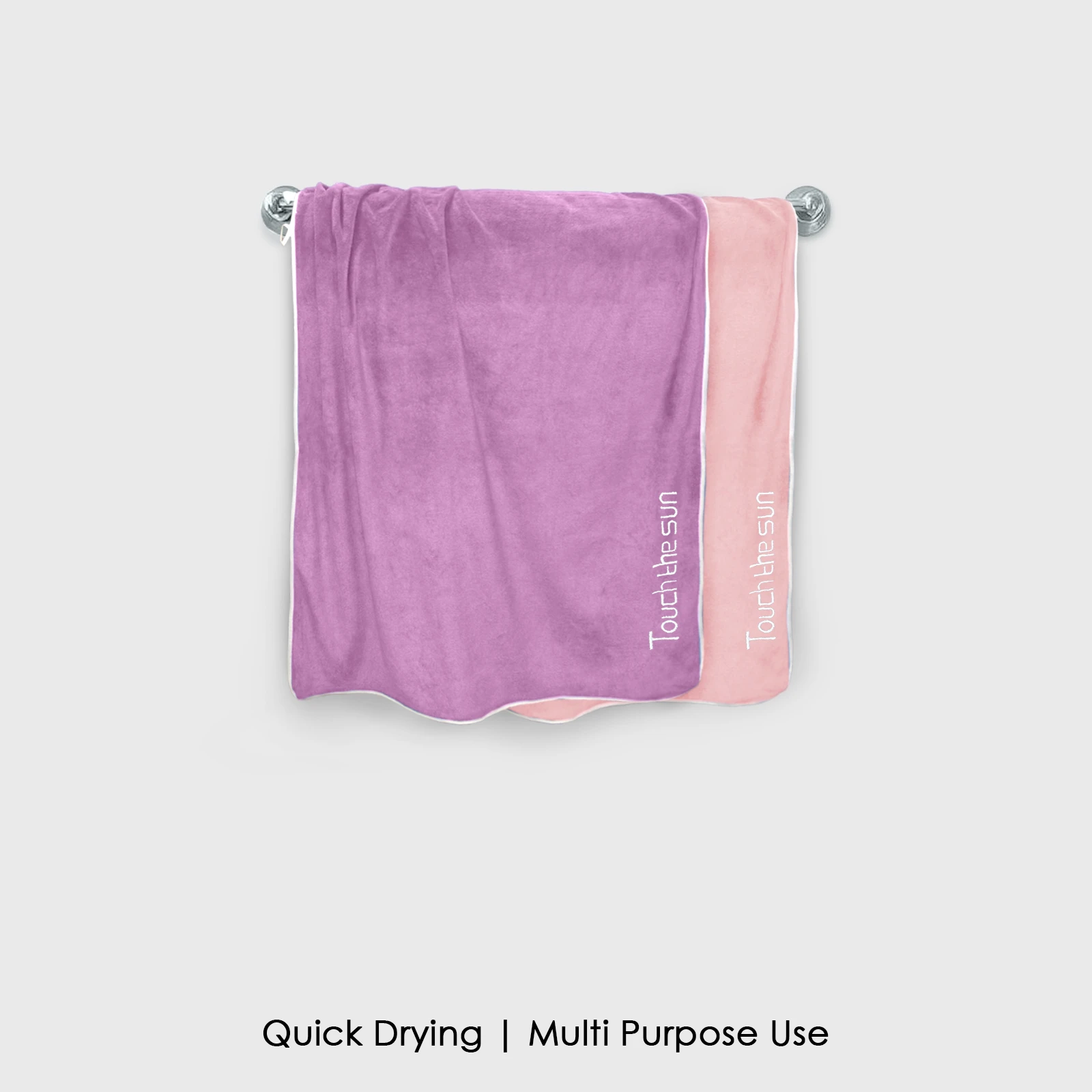 HOUSSE Microfiber Embroidery Hand Towel – 35 * 75cm, 350 GSM, Soft & Absorbent, Quick-Drying Sweat Towel – Ideal for Gym, Beach, Fitness, Outdoor & Home Use (Touch The Sun Magenta- Peach)