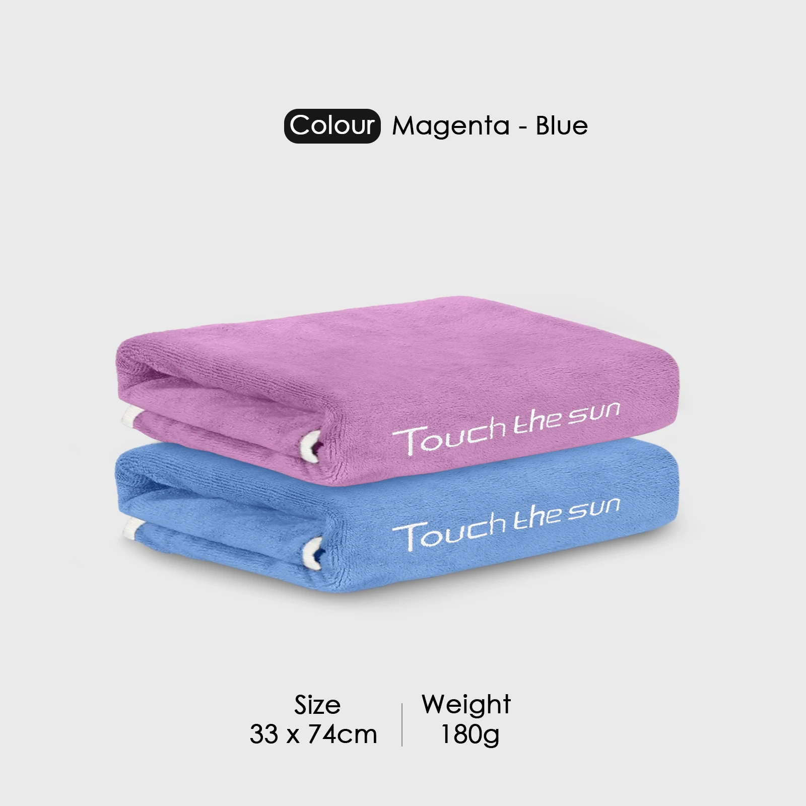 HOUSSE Microfiber Embroidery Hand Towel – 35 * 75cm, 350 GSM, Soft & Absorbent, Quick-Drying Sweat Towel – Ideal for Gym, Beach, Fitness, Outdoor & Home Use (Touch The Sun Magenta- Blue)