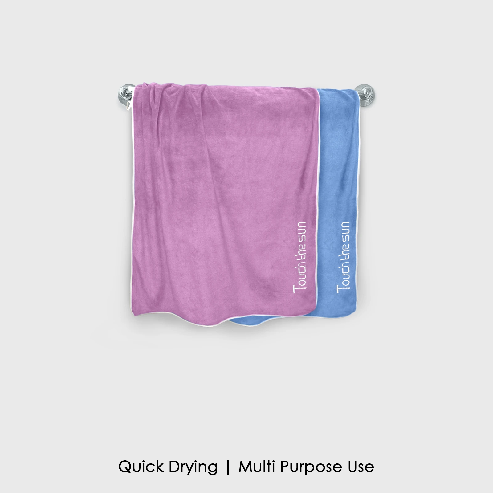 HOUSSE Microfiber Embroidery Hand Towel – 35 * 75cm, 350 GSM, Soft & Absorbent, Quick-Drying Sweat Towel – Ideal for Gym, Beach, Fitness, Outdoor & Home Use (Touch The Sun Magenta- Blue)
