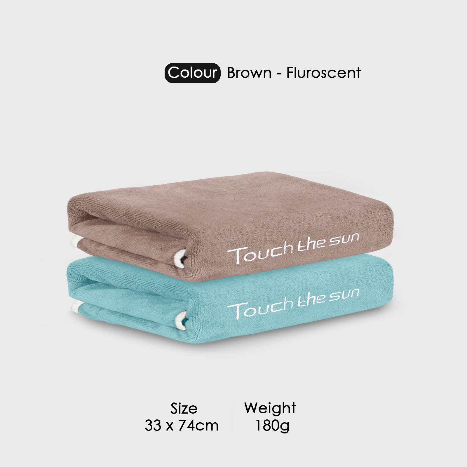 HOUSSE Microfiber Embroidery Hand Towel – 35 * 75cm, 350 GSM, Soft & Absorbent, Quick-Drying Sweat Towel – Ideal for Gym, Beach, Fitness, Outdoor & Home Use (Touch The Sun Brown - Fluroscent)