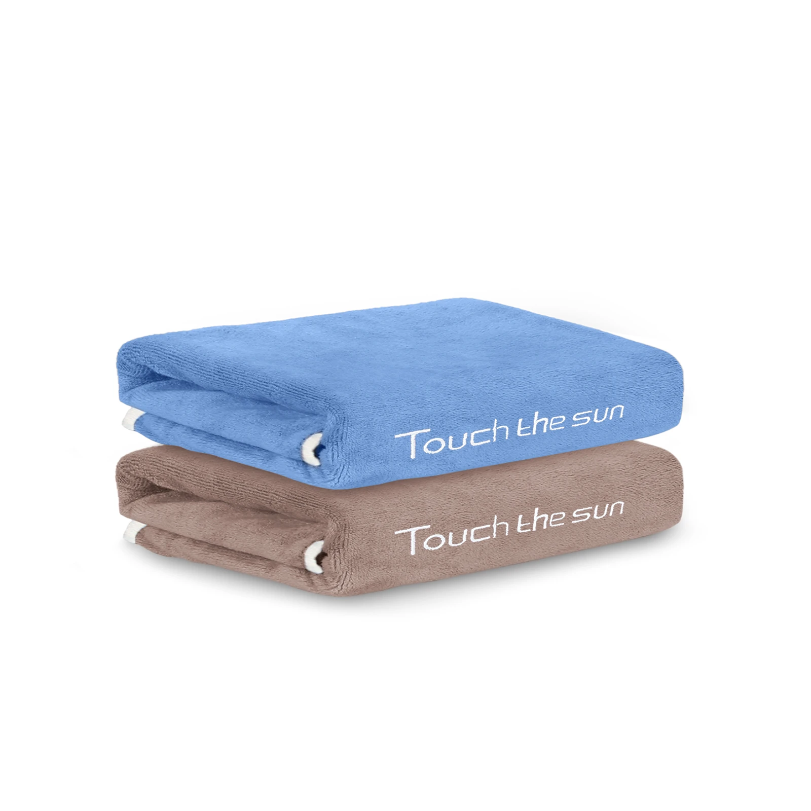 HOUSSE Microfiber Embroidery Hand Towel – 35 * 75cm, 350 GSM, Soft & Absorbent, Quick-Drying Sweat Towel – Ideal for Gym, Beach, Fitness, Outdoor & Home Use (Touch The Sun Blue-Brown)
