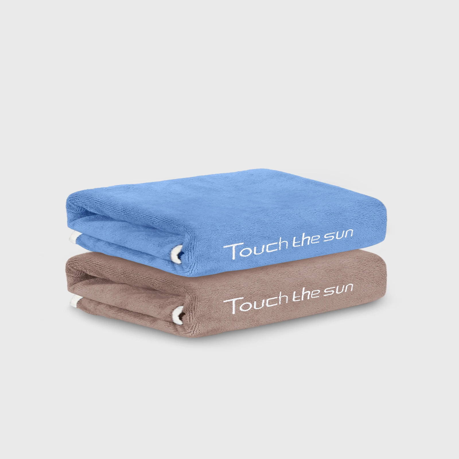 HOUSSE Microfiber Embroidery Hand Towel – 35 * 75cm, 350 GSM, Soft & Absorbent, Quick-Drying Sweat Towel – Ideal for Gym, Beach, Fitness, Outdoor & Home Use (Touch The Sun Blue-Brown)