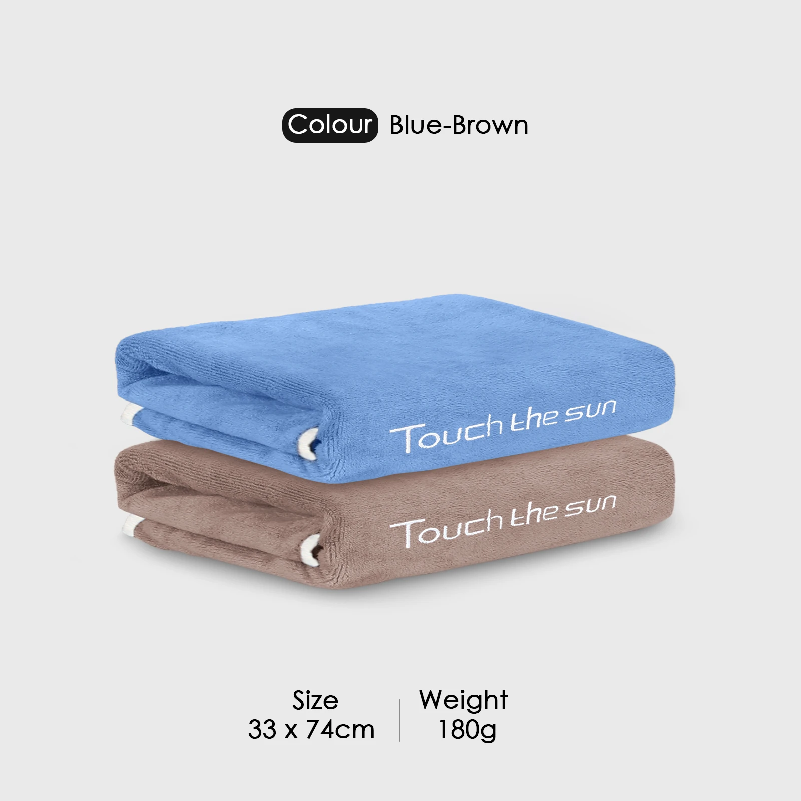 HOUSSE Microfiber Embroidery Hand Towel – 35 * 75cm, 350 GSM, Soft & Absorbent, Quick-Drying Sweat Towel – Ideal for Gym, Beach, Fitness, Outdoor & Home Use (Touch The Sun Blue-Brown)