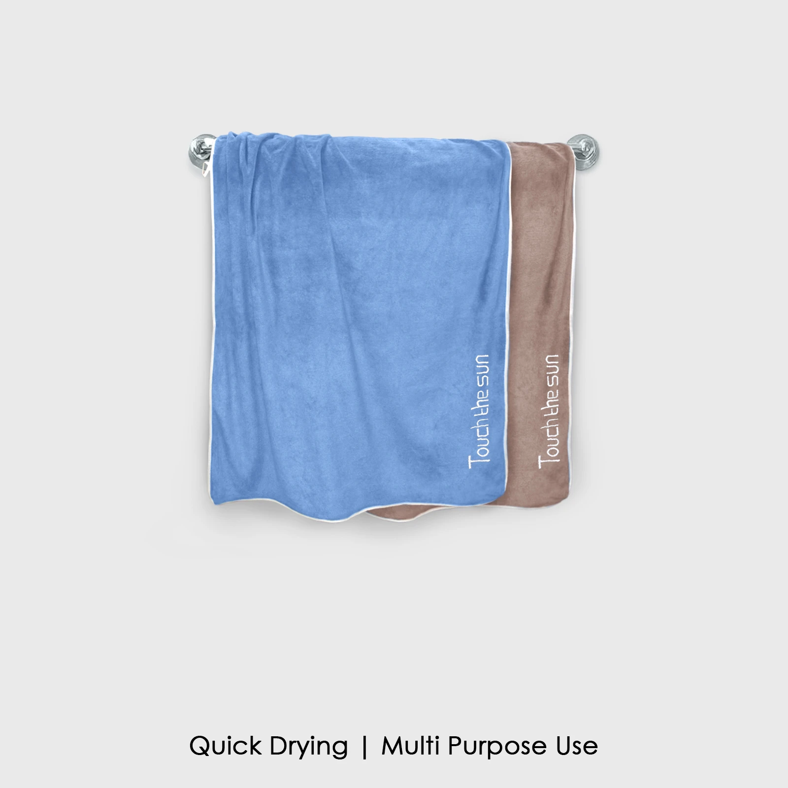 HOUSSE Microfiber Embroidery Hand Towel – 35 * 75cm, 350 GSM, Soft & Absorbent, Quick-Drying Sweat Towel – Ideal for Gym, Beach, Fitness, Outdoor & Home Use (Touch The Sun Blue-Brown)