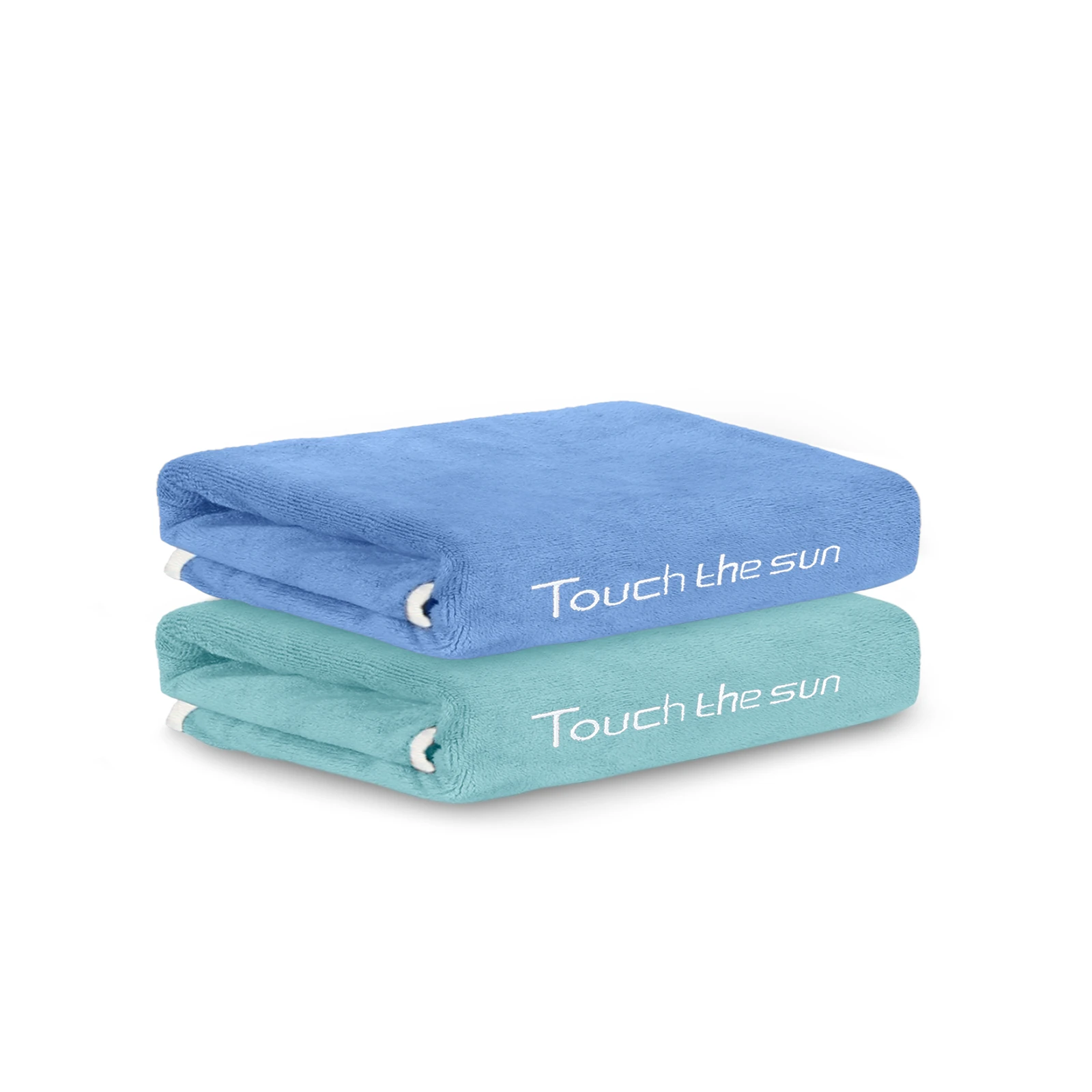 HOUSSE Microfiber Embroidery Hand Towel – 35 * 75cm, 350 GSM, Soft & Absorbent, Quick-Drying Sweat Towel – Ideal for Gym, Beach, Fitness, Outdoor & Home Use (Touch The Sun Blue - Fluroescent)